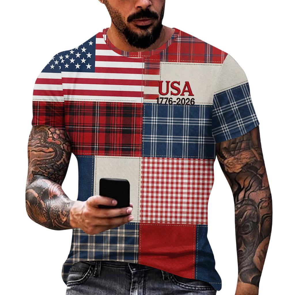 Men's Loose And Casual Flag-print T-shirt, Short Sleeve Shirt