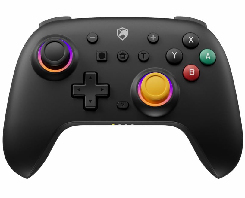 

Контроллер переключателя Беспроводной джойстик с эффектом Холла RGB-подсветка с кнопкой «Назад» Переключатель TURBO Непрерывный огонь 4 уровня регулировки вибрации 6-осевой гироскопический датчик