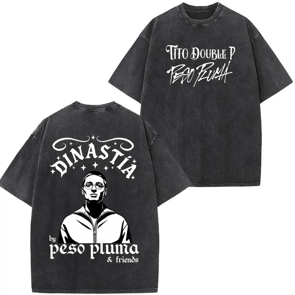 Vintage Washed Tees Peso Pluma Tito Double P Dinastia Album 2026 Print Tees Men Women Fashion Casual Cotton Hip-hop T-shirts