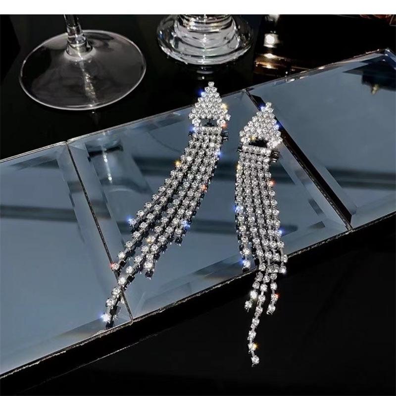 S925 Silver Needle Korean Fashion Diamond Tassel Earrings for Women