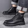 Golden Sapling British Style Warm Men's Boots Classics Black Leather Male Ankle Botas Outdoor Rouns Toe Thicken Plush Shoes Man