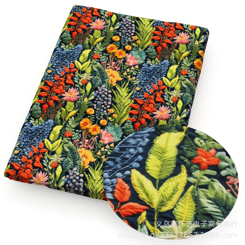 DIY Synthetic Leather Fabric Flowers Florals Printed Imitation Embroidery Faux Leather Shoes Imitation Embroidery