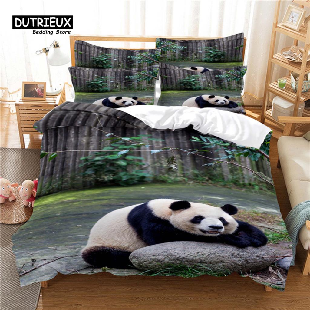 National Treasure Panda Bedding Set, 3Pcs Duvet Cover Set, Soft Comfortable Breathable Duvet Cover, For Bedroom Guest Room Decor