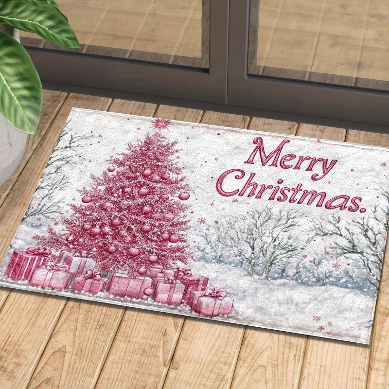 

Pink Christmas Tree Doormat Anti-Slip Machine Washable Carpet for Living Room Bedroom Kitchen and Laundry Rug 40x60cm Felt