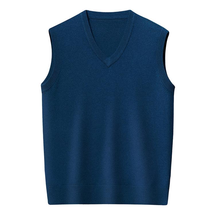 Men's Wool V-Neck Sleeveless Sweater - Solid Color Business Casual Knitwear for Spring and Autumn