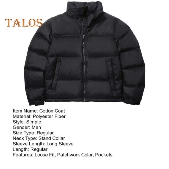 Męski płaszcz bawełniany ze stójką, długim rękawem, patchworkową kolorową kurtką z kieszeniami, luźny krój, zamek błyskawiczny, wiatroszczelna, pikowana odzież wierzchnia