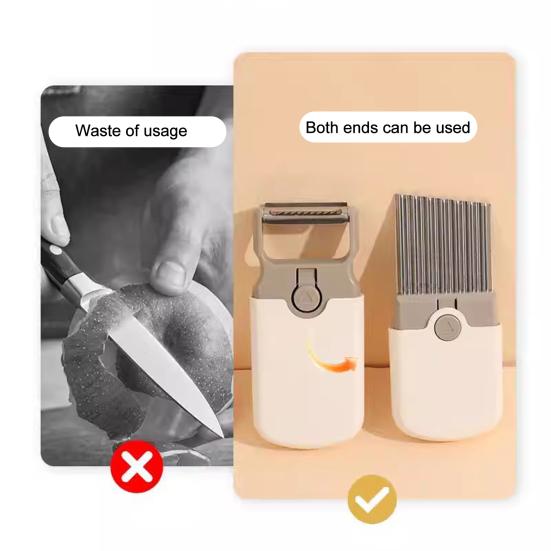 3 in 1 Peeler Grater And Fruit Knife, Stainless Steel Double Head Vegetable Cutter, Portable Multifunctional Kitchen Tool with Safety Lock