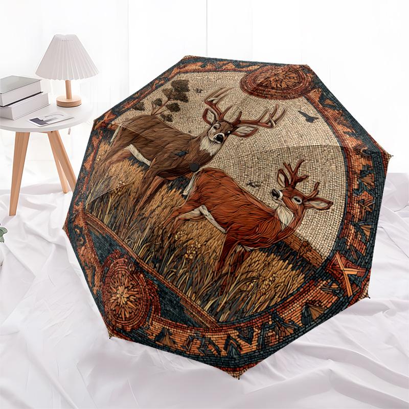 1 Pezzo Ombrello Pieghevole Automatico - Fantasia Cervi della Foresta, Design Portatile e Pieghevole con 8 Stecche, Regali di Natale e Compleanno