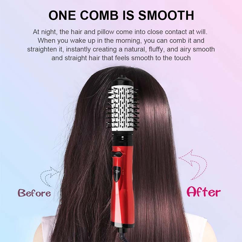 One Step Rotating Hot Air Brush Hair Dryer Comb 2 Gears Electric Styler Straightener Curler with 2 Replaceable Heads