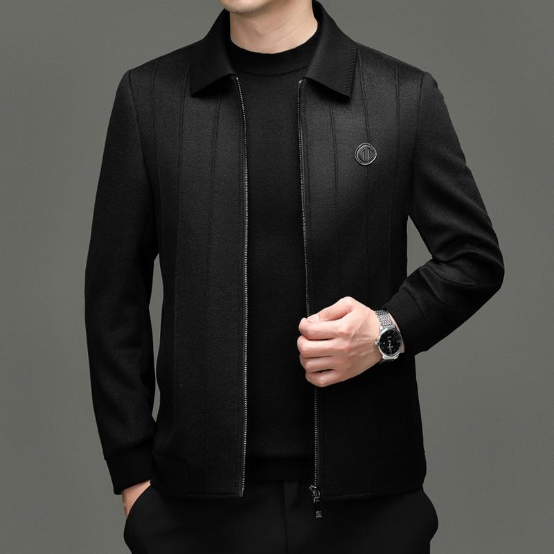 Men's Wool Tweed Lapel Jacket - Mid-aged Autumn/Winter Coat