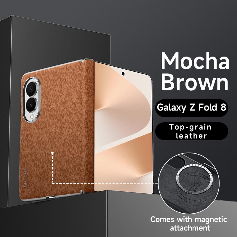 Luxury Business Magnetic Skin Feel Leather Phone Case for Samsung Z Fold 8 Wide Shockproof for Magsafe Hinge Protection Cover