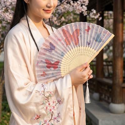 2PCS/SET Portable Ancient Folding Fan Traditional Chinese-style Handheld Fan Handmade Artistic Bamboo Fan Dancing Performance