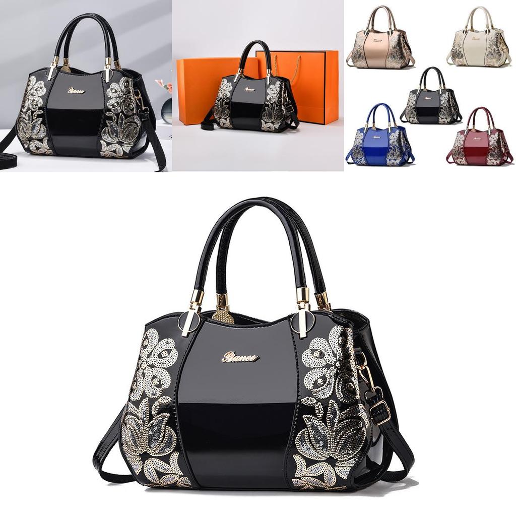 Stilvolle Damen-Boston-Tasche für mittlere Jahre, Große, Atmosphärische Damenhandtasche, Patentleder-Mama-Tasche, Handtasche mit großem Fassungsvermögen