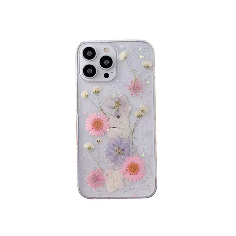 Custodia per cellulare con fiore in lamina d'oro per Apple 17 Promax Fiori veri per iPhone 16 Piccola e Fresca 15 Custodia Morbida
