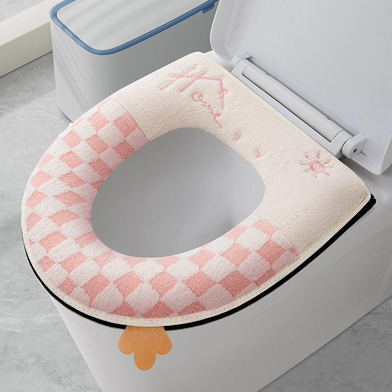 

Toilet seat zipper type thickened seat cushion winter universal toilet cover embroidery pattern toilet