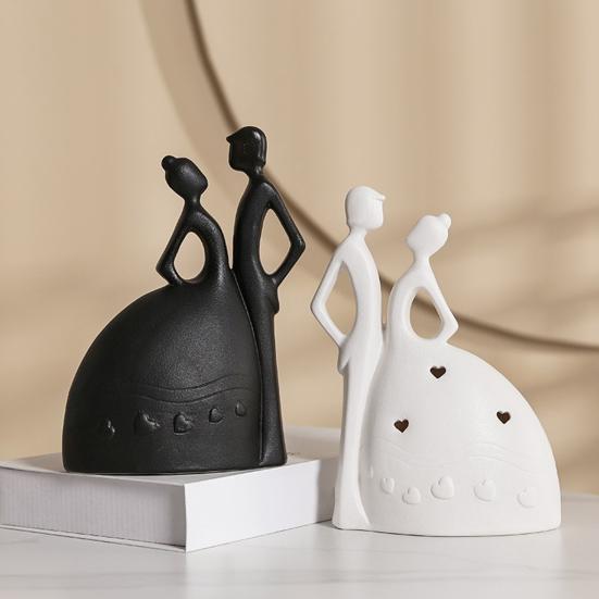 Ceramic Couple Statue Hugging Kissing Lover Figurine for TV Stand Shelf Decor Romantic Couple Heart Sculpture for Wedding Anniversary Gift