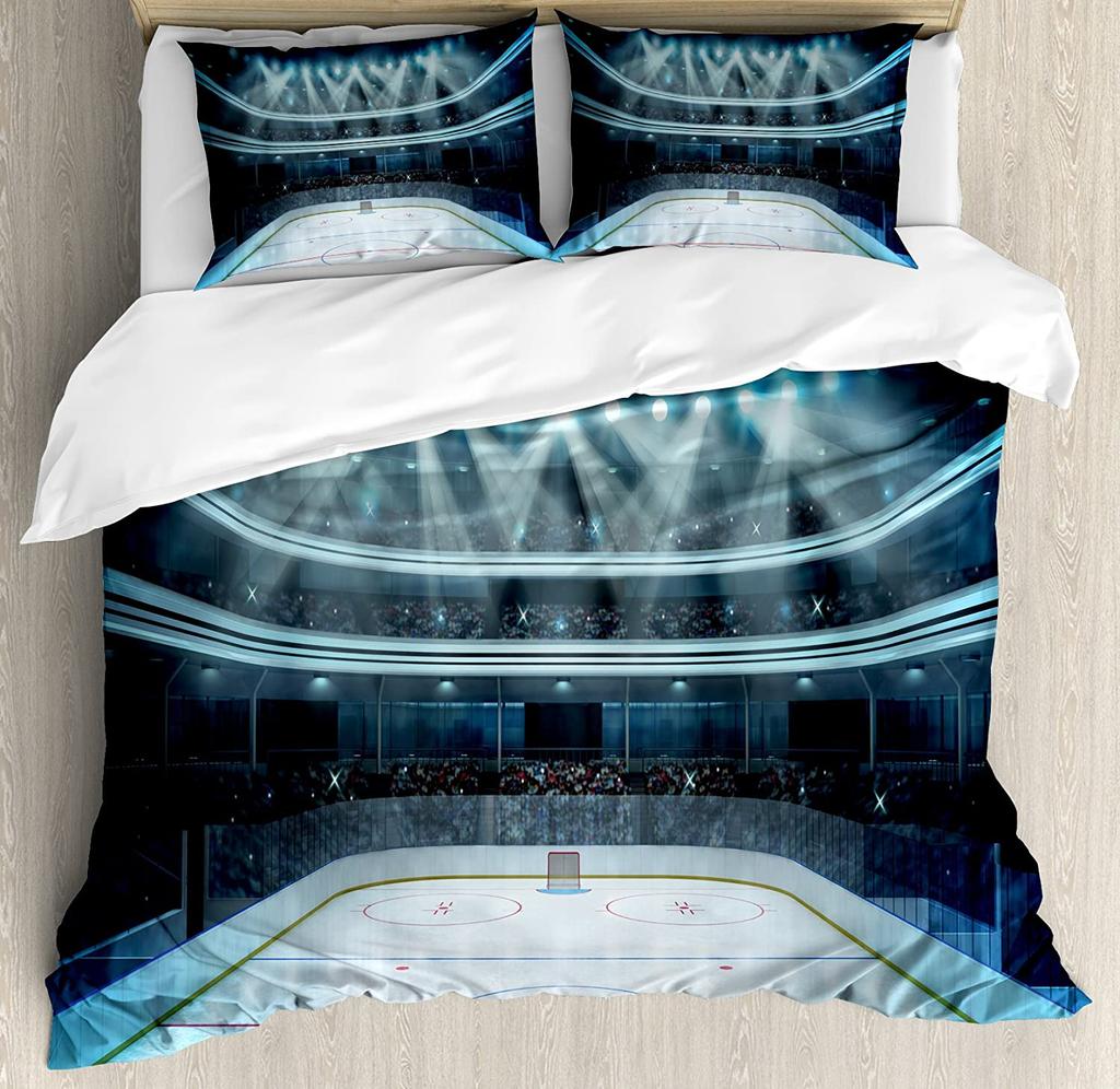 Hockey 3pcs Bedding Set Cartoon Hockey Puck Bites And Breaks Hoc Duvet Cover Set Bed Set Quilt Cover Pillow Case Comforter Cover