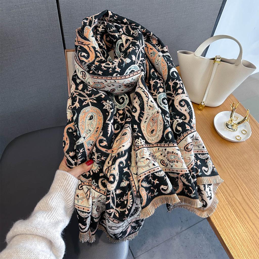 Women Paisley Cashmere Shawl Wrap Luxury Winter Thick Warm Scarf Pashmina Neckerchief Bufanda Female Long Scarves Tessel Echarpe