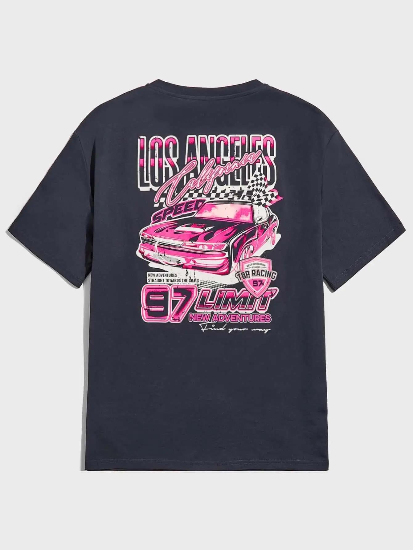 

Лос-Анджелес Экстремальные гонки Спорт Печать Футболки Мужская мода Летняя хип-хоп одежда Хлопковые футболки O-образный вырез Большие топы XXXXXL чёрный