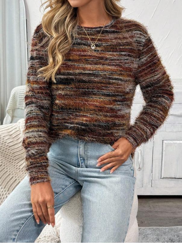 2026 Women's Autumn/Winter Round Neck Loose Long Sleeve Tassel Knit Top