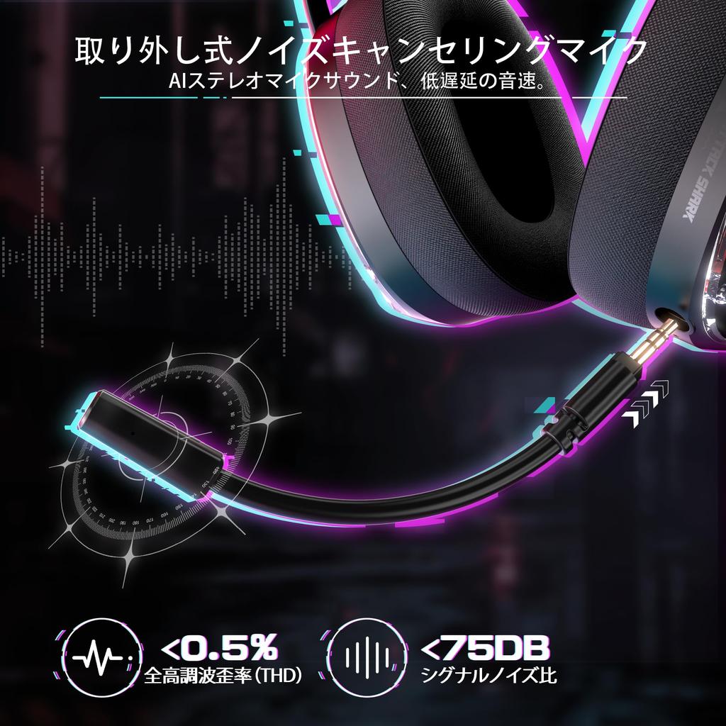 ATTACK SHARK L60 Wireless Gaming Headphones Battery 40mm 3D Surround Noise Removable Transparent Compatible with and Technical Standards Certification
