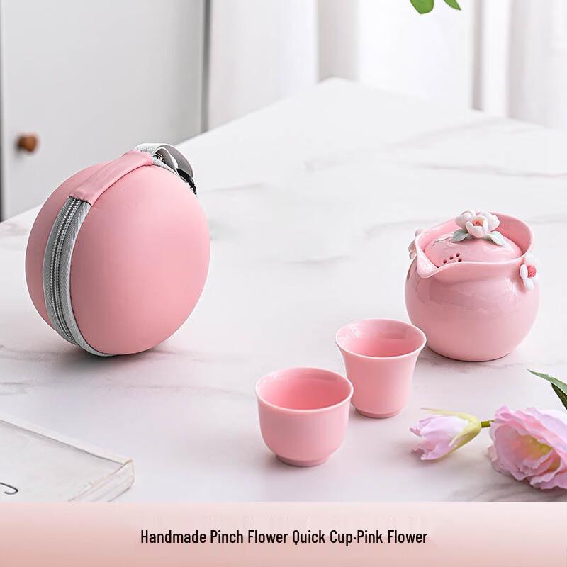 

Pink Flower Ceramic Travel Tea Set