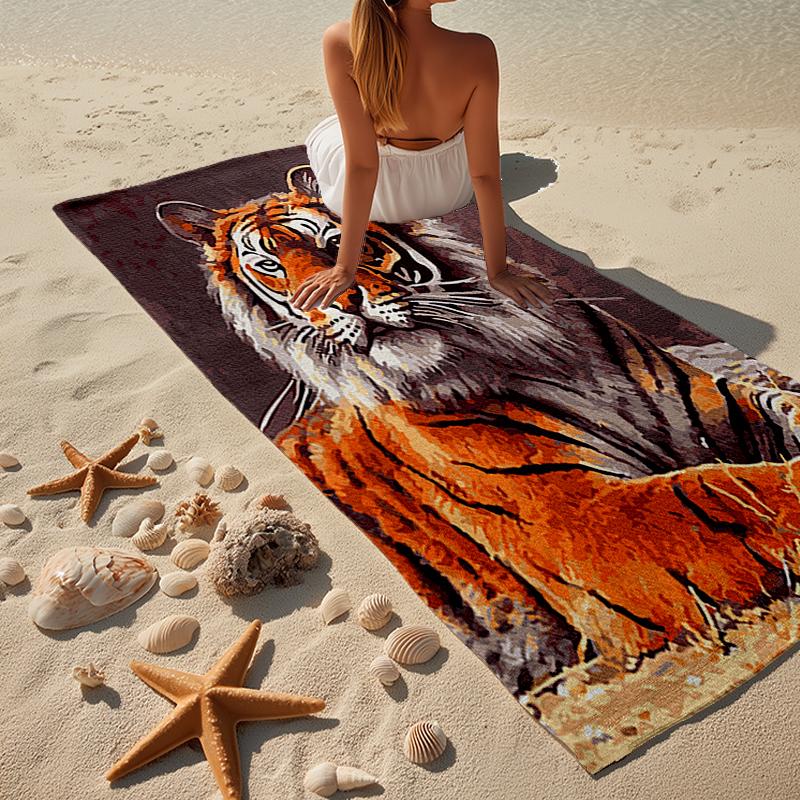 White Tiger Family Beach Towel, Super Soft Microfiber, Gift for Her/Him, Birthday, for Pool, Beach, Travel, Home Decor Fan gifts