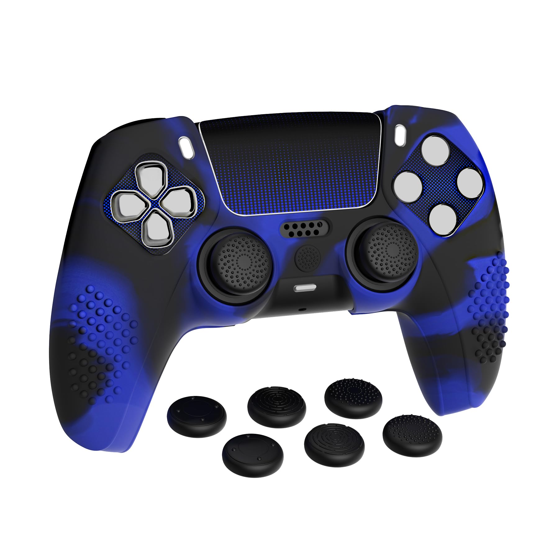 

Захисний чохол для PlayVital ps5 покращений силіконовий чохол, сумісний із заряджанням 6 ковпачків для великих пальців і 2 наклейки 3D шпилька та ударостійкий контролер