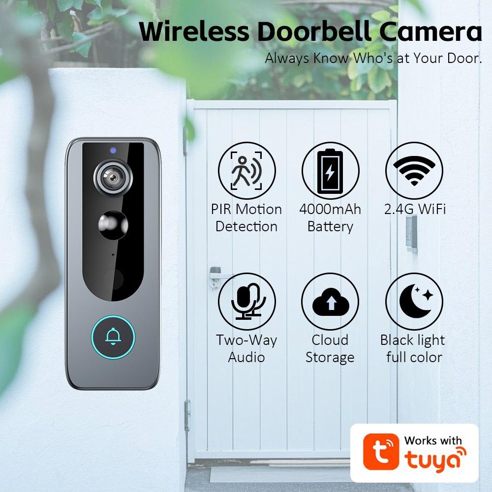 Tuya Smart WiFi Video Doorbell, Wireless Two‑Way Intercom HD Night Vision Remote Home Security Monitor