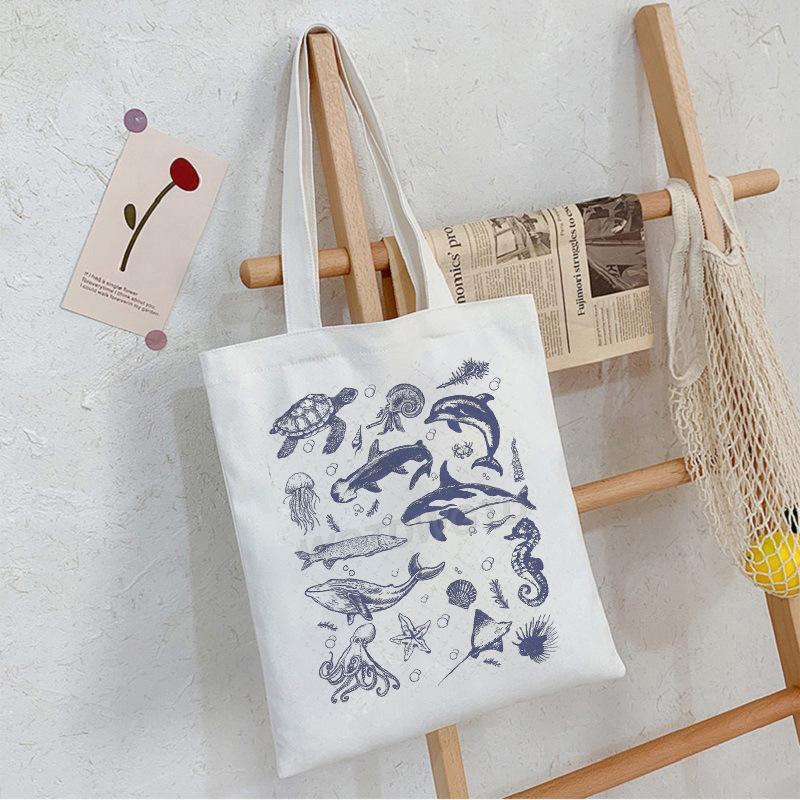 Sea Animals Sea Animals Handbag Going Out Portable Large Capacity Messenger Bag Casual Canvas Bag