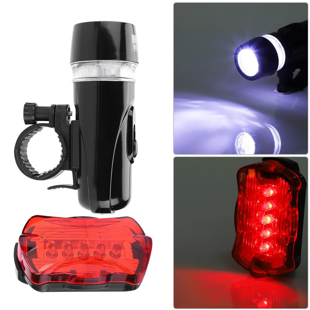 Waterproof 5 LEDs Bike   Front Headlight   Rear   Light Set Accessory(Black)