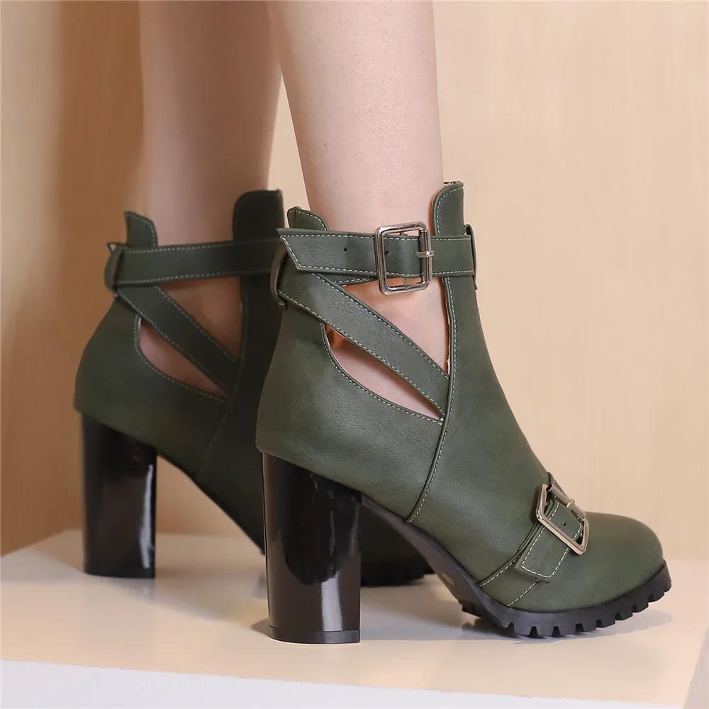 Fashion Women Chelsea Boots 2025 Spring Autumn Shoes Lady Fashion Platform Buckle Hollow Motorcycle Booties Female Thick Heel Pumps