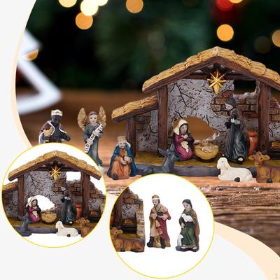 12Pcs Holy Family Decor Nativity Scene Set Resin Statue Handmade Desktop Ornament with Animals &