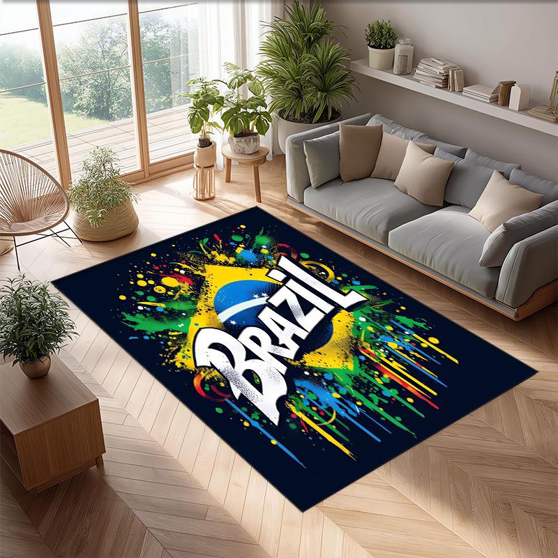 Brazil National Football Team Printed Flannel Area Rug Non Slip Soft Polyester Floor Carpet Indoor Decor Mat for Bedroom Living Room Sofa