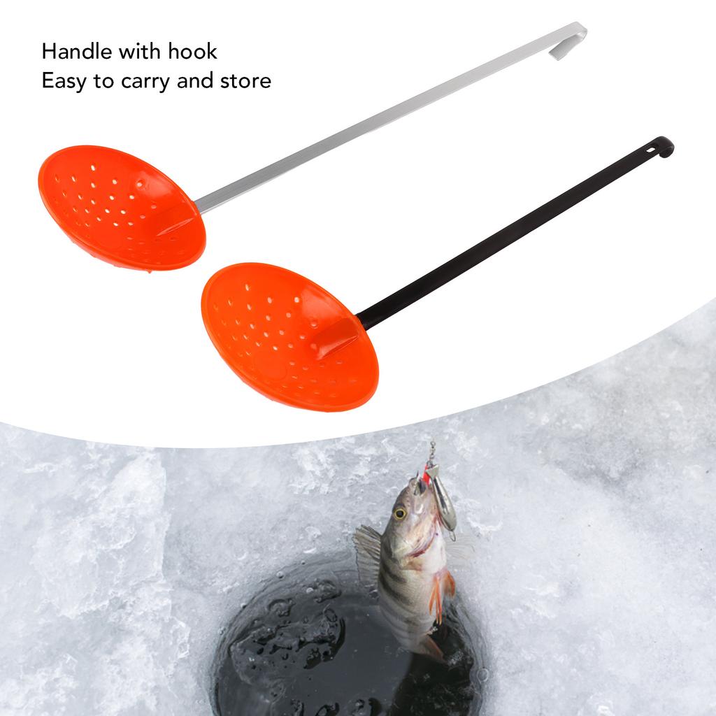 2pcs Ice Fishing Ladles Rapid Filtering Strainer Scoop with Plastic and Aluminum Alloy Handles Hook for Winter