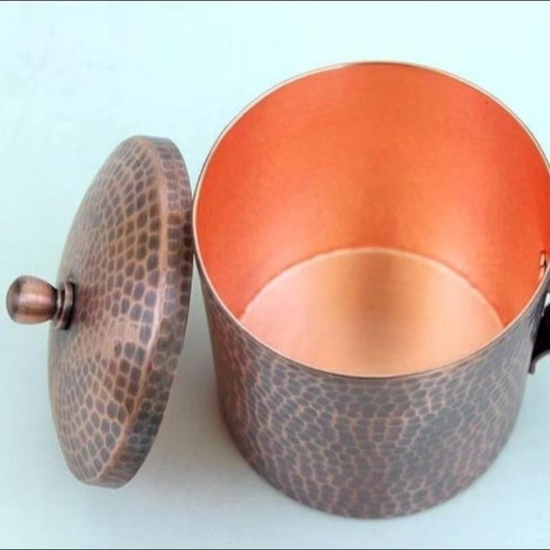 Vintage Red Copper Coffee Cup,Handcrafted Engraving Hammer Texture With lid 500 ml Beer Mug,Woven Handle Tea Cup Tableware