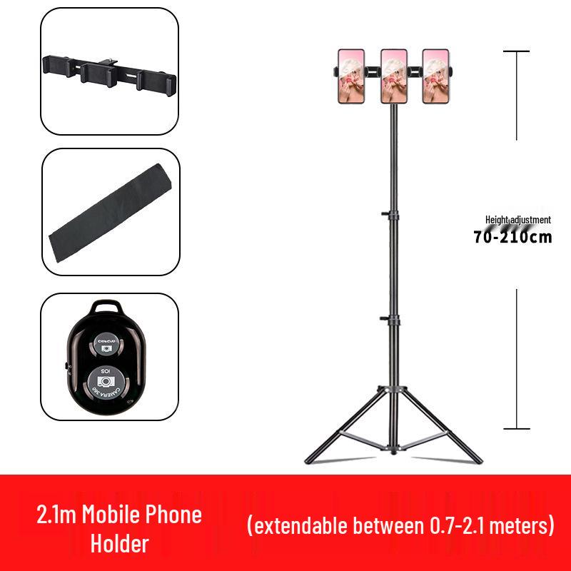 Mobile Streaming Stand with LED Fill Light and Multi-Camera Mount for Desktop and Outdoor Photography