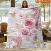1pc Luxury Suitable for All Seasons Soft Pink & White Rose Golden Butterfly Throw Blanket - Elegant Bedspread with Rose Golden Butterflies, Machine Wa