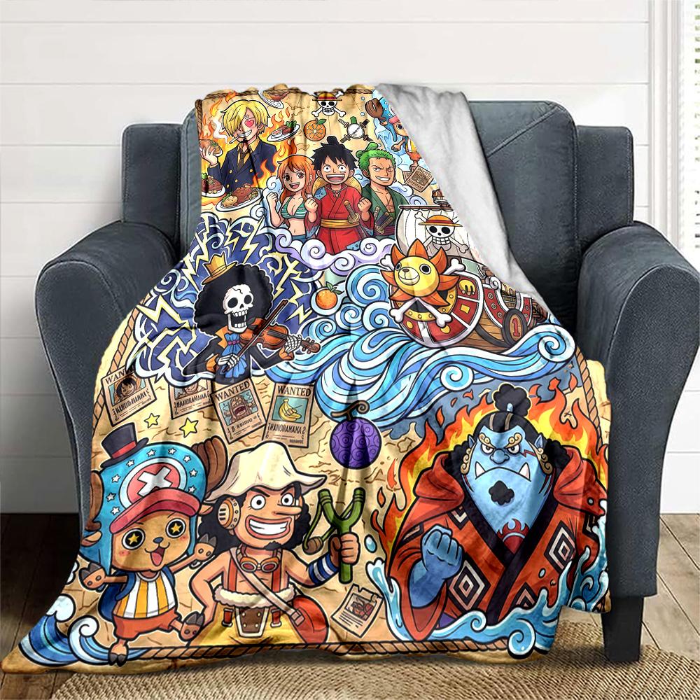 Anime One-Piece Print Flannel Blanket High Quality Warm Comfortable Cover for All Seasons Perfect for Gifts Home Decor