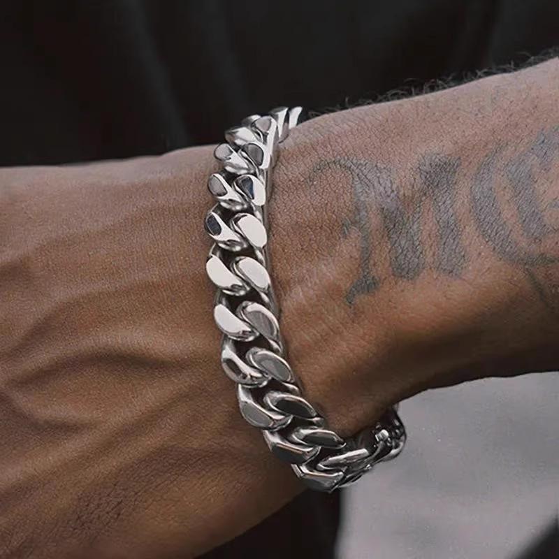Stainless Steel Cuban Link Chain Silver Color Necklace Bracelet For Men Jewelry 8/10/12/14Mm Width Hip Hop Punk Accessories