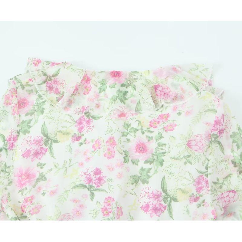 Kaslead New Arrival Women's Clothing Fashion Style Fashion Floral Flounce Short Long Sleeves Tops Skirt Suit