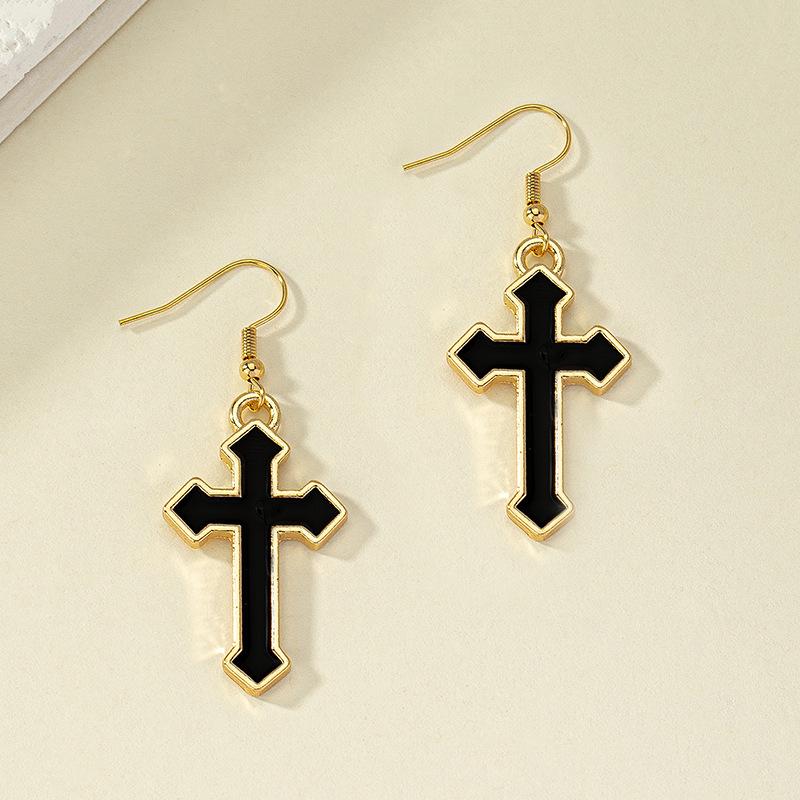 French Retro Cold Style Cross Earrings - Korean Hip Hop Trend Design for Women