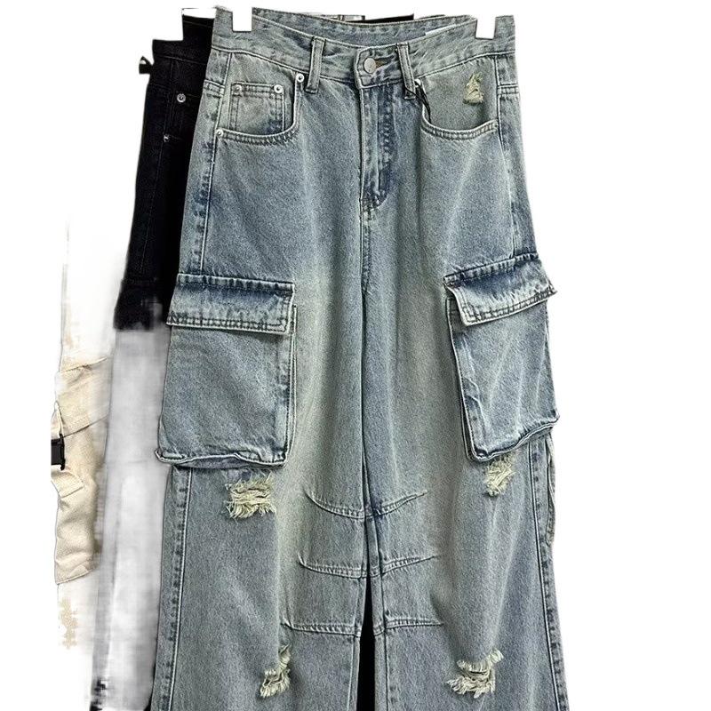 Men's American Retro Wide-Leg Workwear Jeans - Loose Fit, High Street Fashion for Fall & Winter