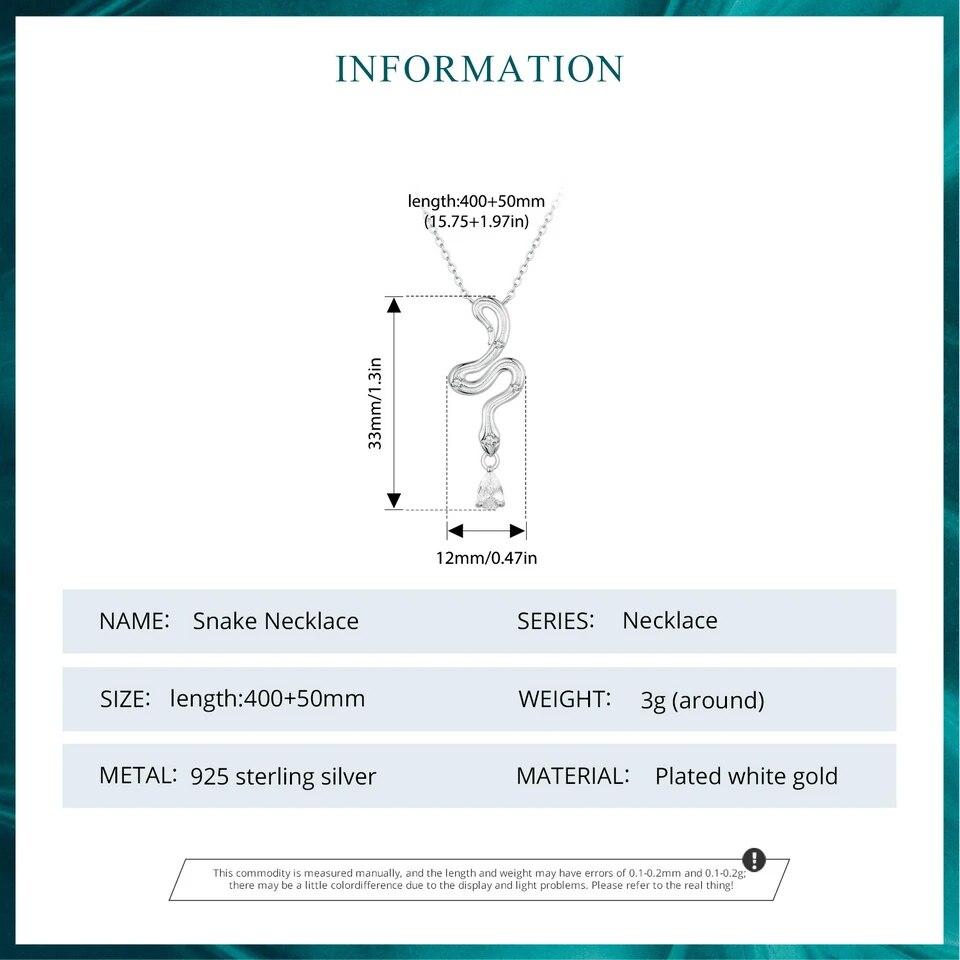 BAMOER 925 Sterling Silver Snake Pendant Necklace Pave Setting CZ for Women Adjustable Chain Link Fine Jewelry Party Gift