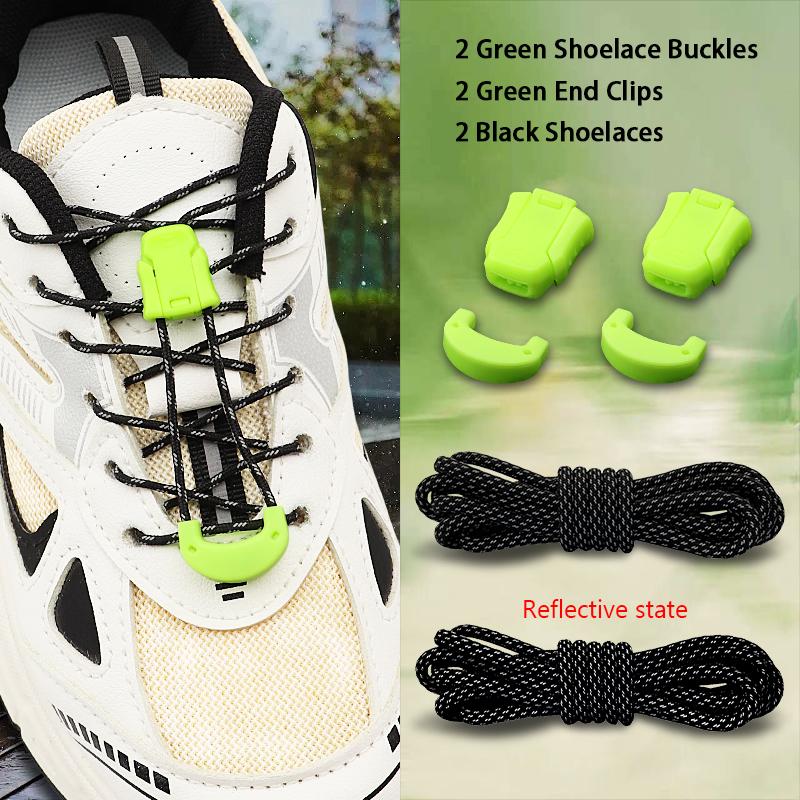 Reflective No-Tie Shoelaces, Elastic Quick Lock Laces Lazy Replacement Laces for Sneakers Running & Daily Wear Unisex Adult Kids