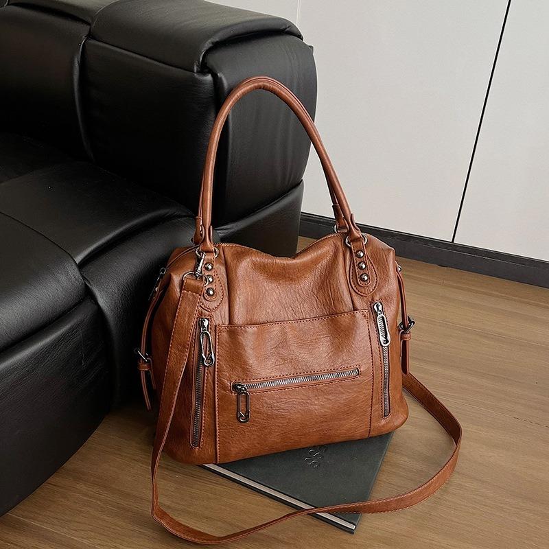 New Retro Style Multi-bag Handbag Large Capacity Soft Washed Leather Messenger Bag Solid Color Tote Bag