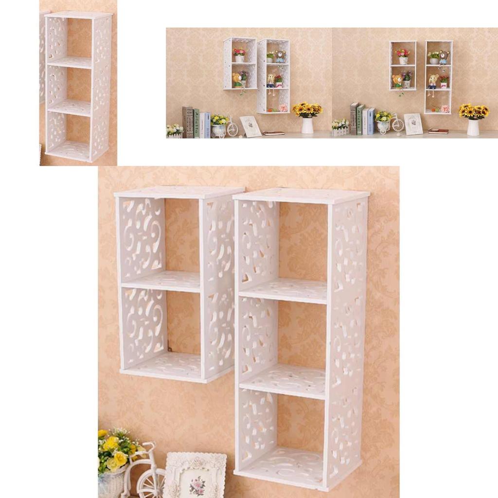 Wooden Grid Wall Shelf With Multiple Compartments For Home Bedroom Storage Solution