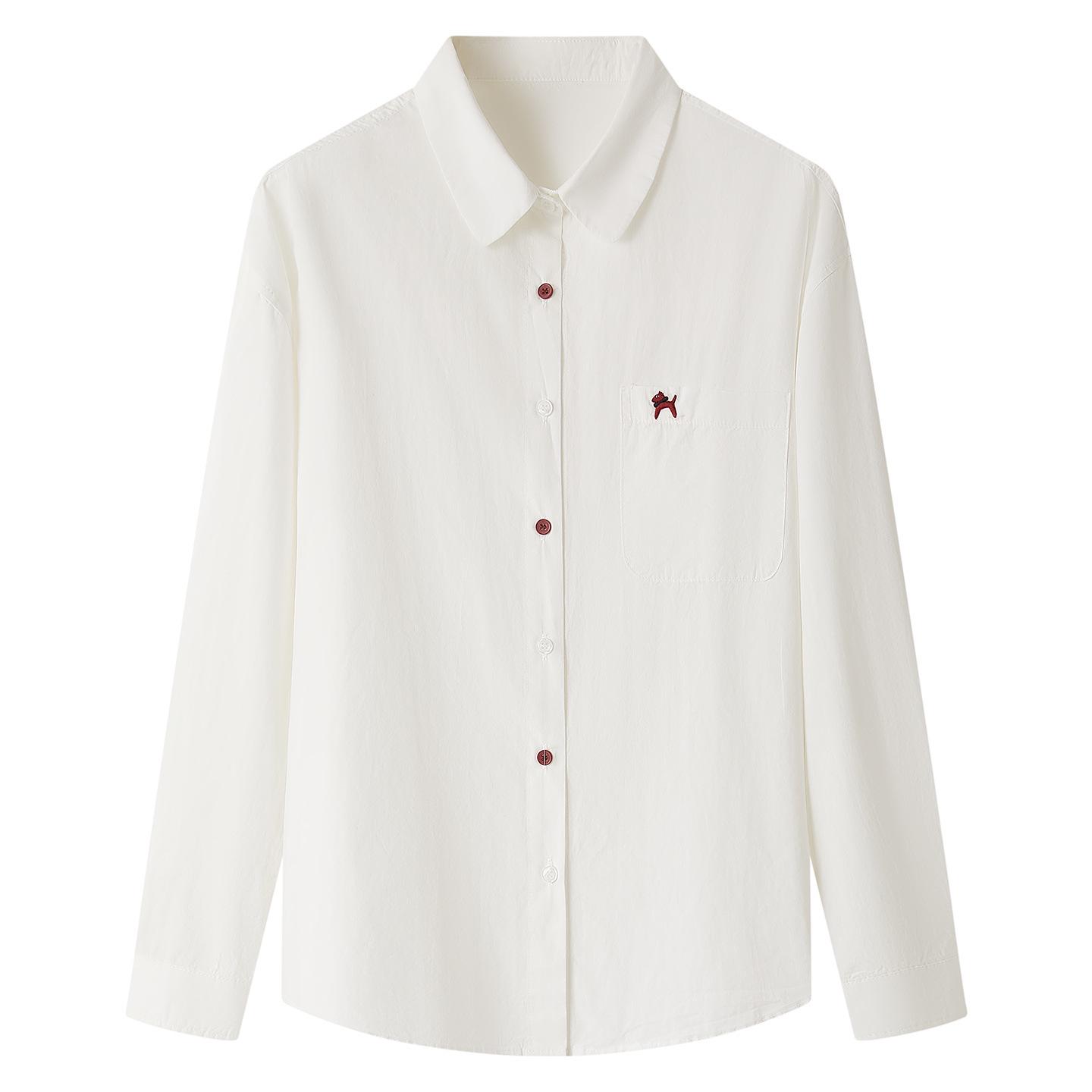 Women s Brushed Embroidery White Long Sleeve Shirt - Spring 2026 Collection, Exquisite Texture, Casual Lapel Style. M белый