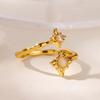 Zircon Flower Rings For Women Gold Double Flower Adjustable Stainless Steel Ring Wedding Party Christmas Jewelry Gift