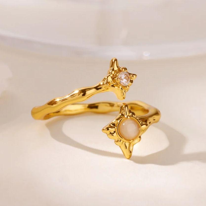 Zircon Flower Rings For Women Gold Double Flower Adjustable Stainless Steel Ring Wedding Party Christmas Jewelry Gift